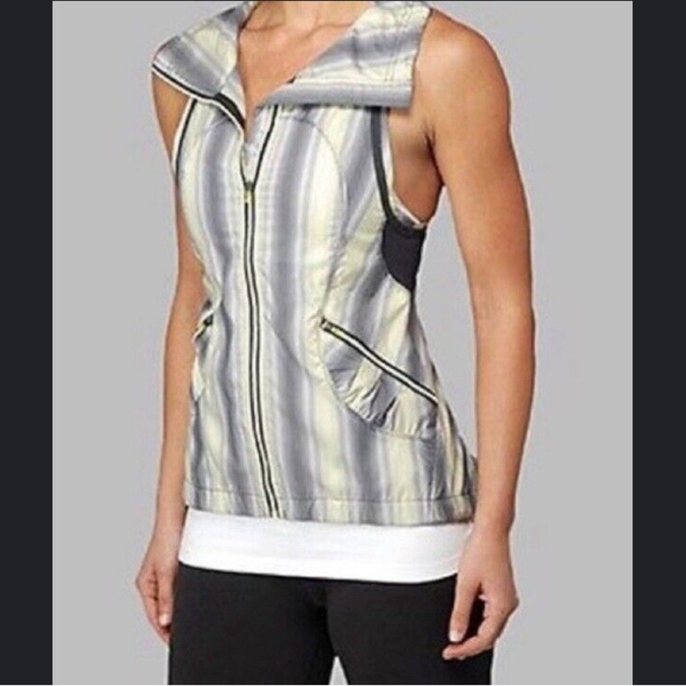 LULULEMON WOMEN JACKET SHIRT Citron Ombre STRIPED RUN REFLECTIVE Vest SLEEVELESS